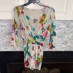 Dainty Hooligan Cream & Floral Sheer Lined Romper